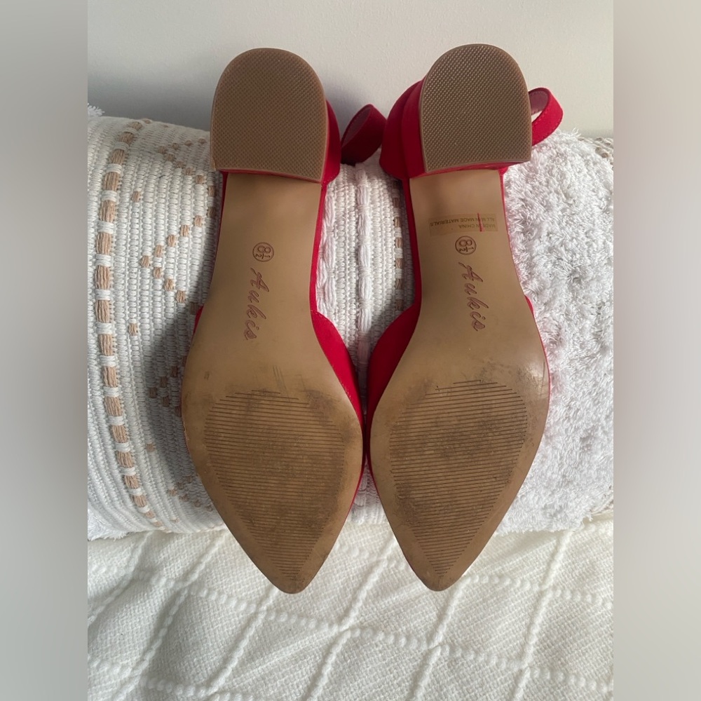 Red Women's Ankle Strap with Block Heel - Picture 4 of 5